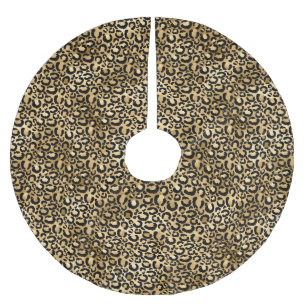 Gold Glam Black Leopard Print Brushed Polyester Tree Skirt