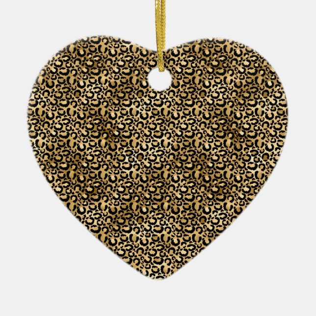 Gold Glam Black Leopard Print Ceramic Ornament (Front)