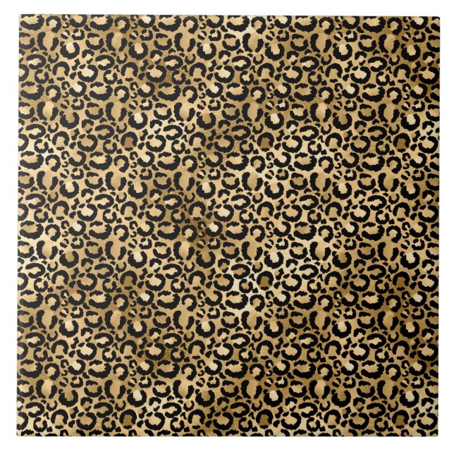 Gold Glam Black Leopard Print Ceramic Tile (Front)