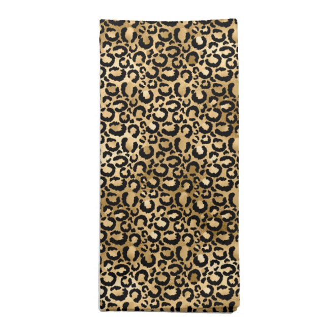 Gold Glam Black Leopard Print Cloth Napkin (Folded)