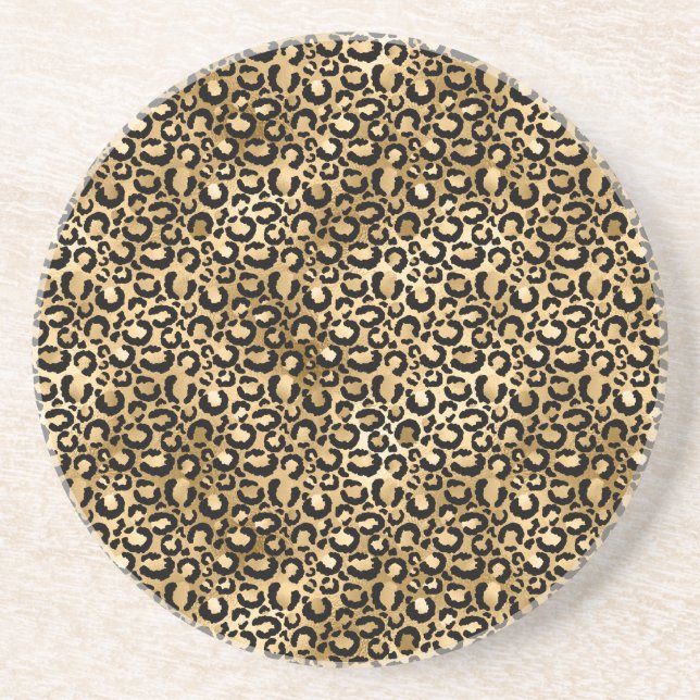 Gold Glam Black Leopard Print Coaster (Front)