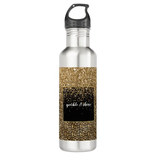 Gold Glam Black Leopard Print faux glitter Stainless Steel Water Bottle