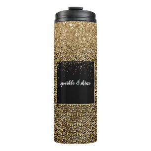 Gold Glam Black Leopard Print faux glitter Thermal Tumbler