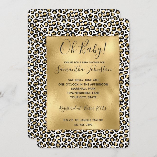 Gold Glam Black Leopard Print Invitation (Front/Back)
