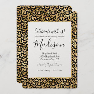 Gold Glam Black Leopard Print Invitation