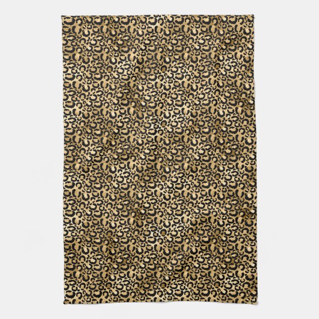 Gold Glam Black Leopard Print Kitchen Towel (Vertical)
