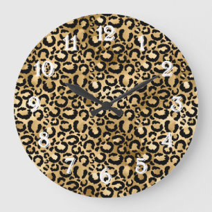 Gold Glam Black Leopard Print Large Clock