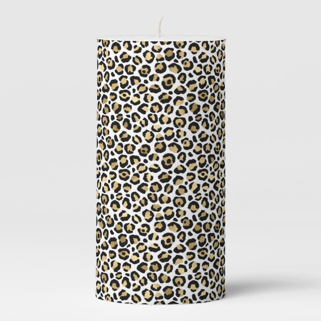 Gold Glam Black Leopard Print Pillar Candle (Front)