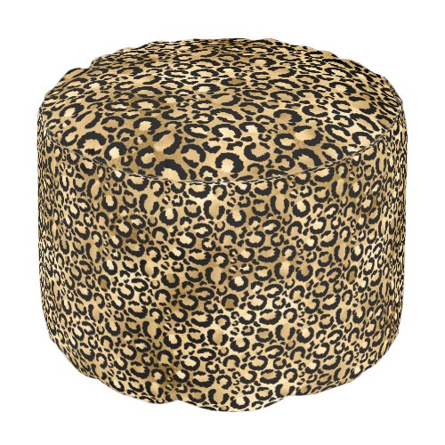 Gold Glam Black Leopard Print Pouf