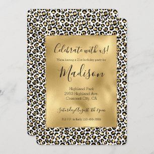 Gold Glam Black Leopard Print Sparkle Invitation