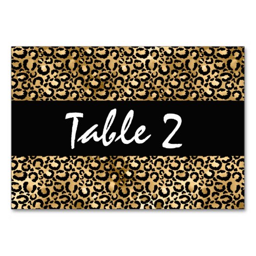 Gold Glam Black Leopard Print Table Number