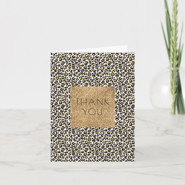 Gold Glam Black Leopard Print Thank you Card (Front)
