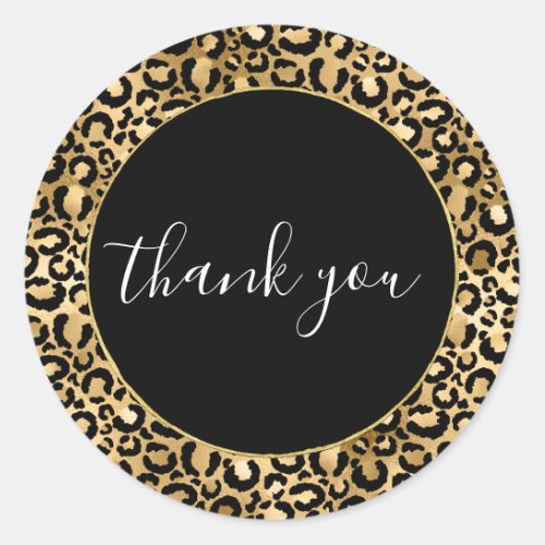 Gold Glam Black Leopard Print Thank you Classic Round Sticker