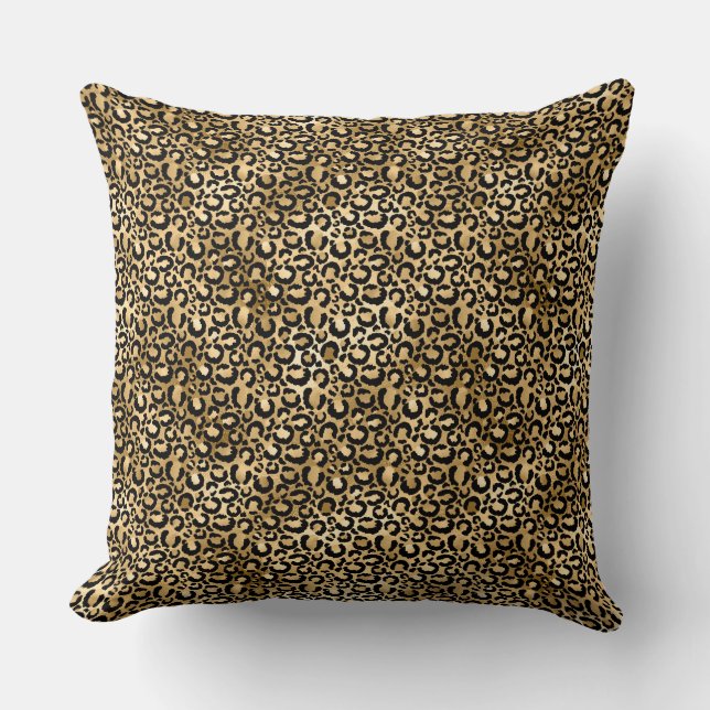 Gold Glam Black Leopard Print Throw Pillow (Front)