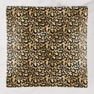 Gold Glam Black Leopard Print Trinket Tray