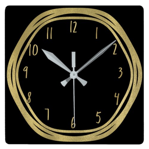 Gold Glam &amp; Black Rings (Any Color) Modern Glam Square Wall Clock