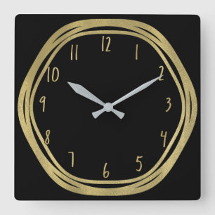Gold Glam & Black Rings (Any Color) Modern Glam Square Wall Clock