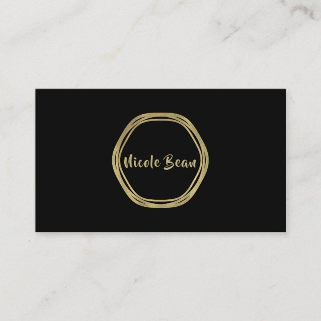 Gold Glam & Black Rings Chic Modern Glam Business Card (Front)
