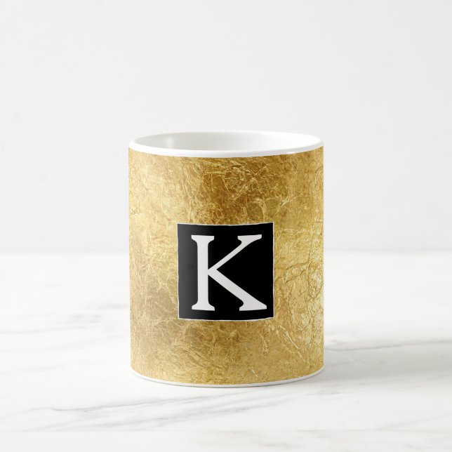Gold Glam Black White Monogram Coffee Mug (Center)