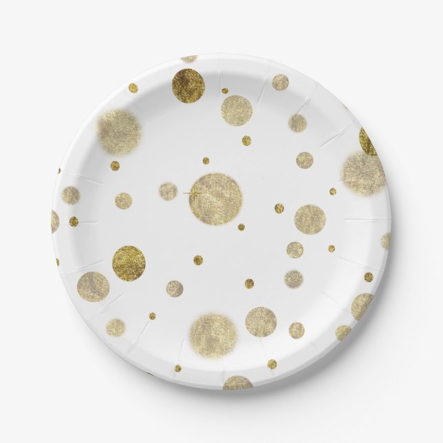 Gold Glam Bokeh Confetti Dots Paper Plates (Front)