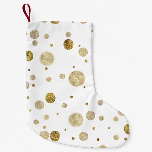 Gold Glam Bokeh Confetti Dots Small Christmas Stocking (Front)