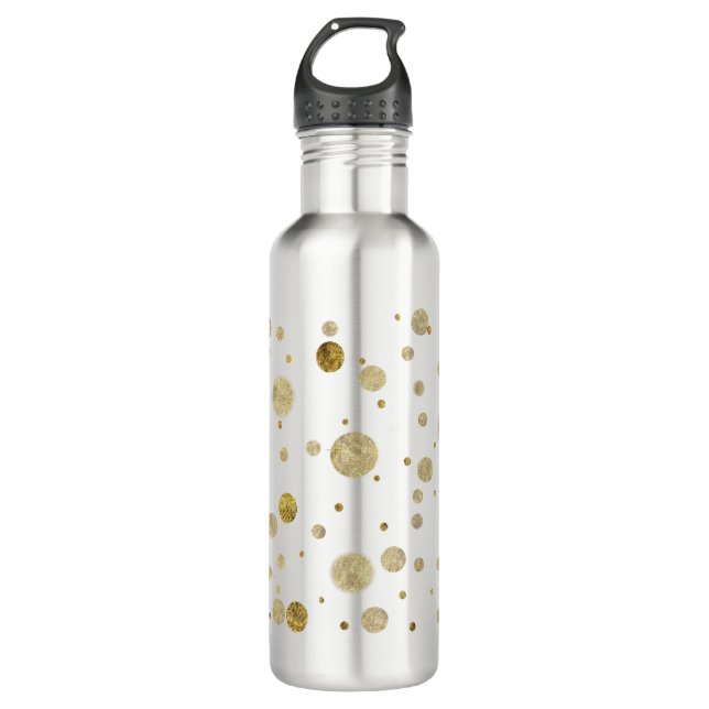 Gold Glam Bokeh Confetti Dots Water Bottle (Front)