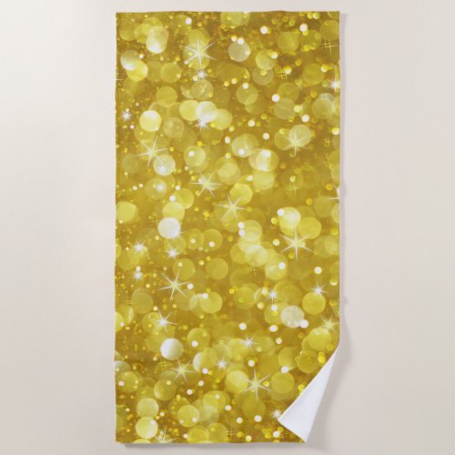 Gold Glam Bokeh Glitter Pattern Beach Towel