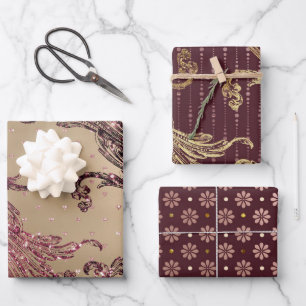 Gold Glam Burgundy Dots Wrapping Paper Sheets