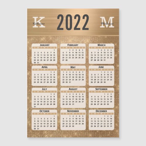 Gold Glam Chic Monogram Name 2022 Calendar Magnet