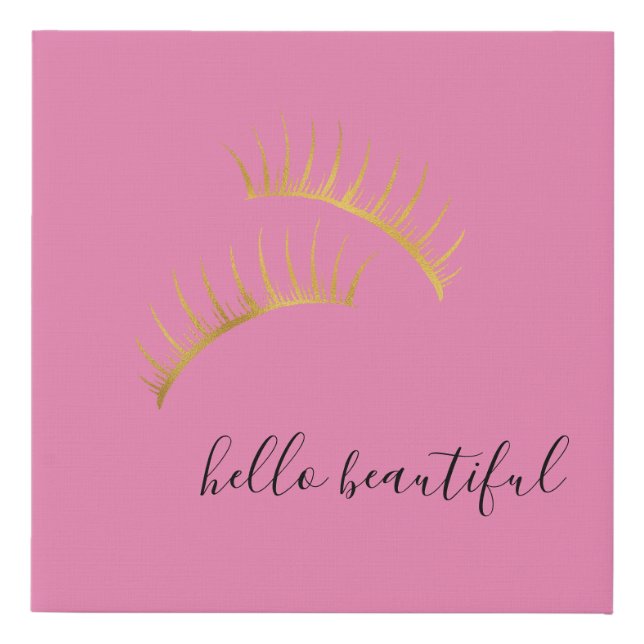 Gold Glam Chic Pink Eyelashes Faux Canvas Print (Front)
