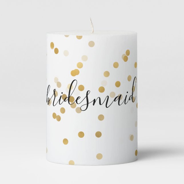 Gold Glam Confetti Bridesmaid Pillar Candle (Front)