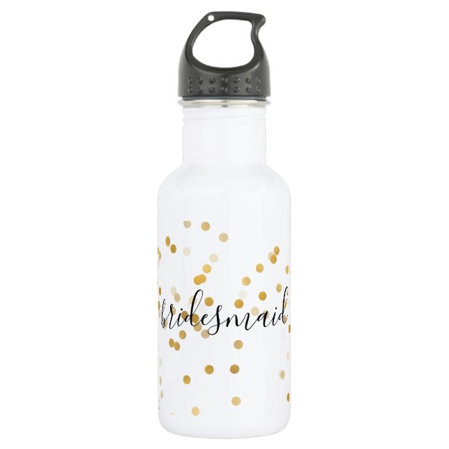 Gold Glam Confetti Bridesmaid Stainless Steel Water Bottle (Front)