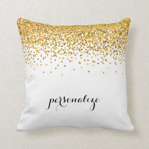 Gold Glam Confetti Dots Throw Pillow
