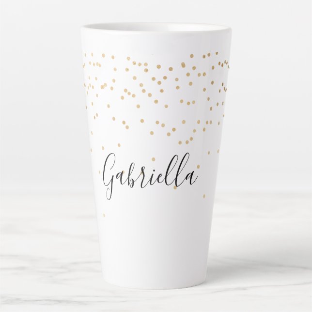 Gold Glam Confetti Name Latte Mug (Front)