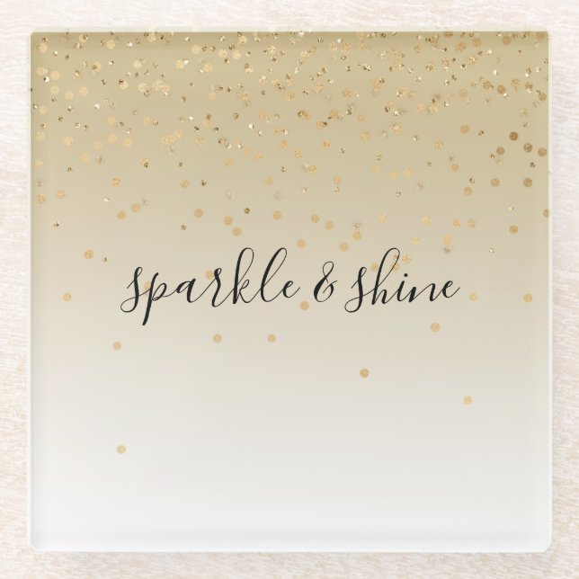 Gold Glam Confetti Ombre Glass Coaster (Front)