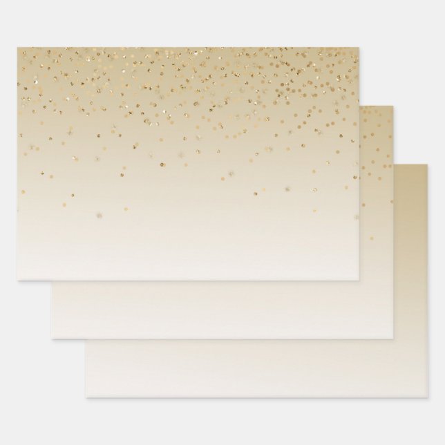 Gold Glam Confetti Ombre Wrapping Paper Sheets (Set)