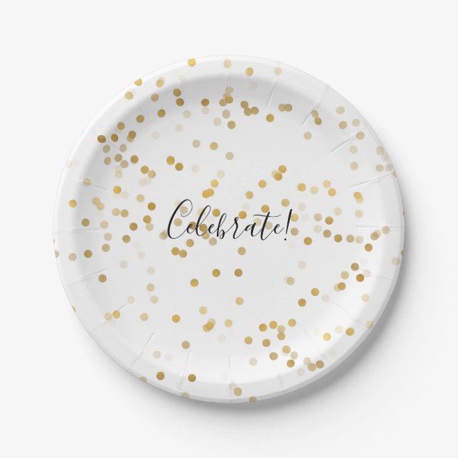 Gold Glam Confetti Paper Plates (Front)
