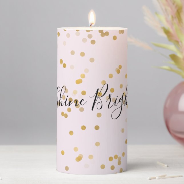 Gold Glam Confetti Personalized Pillar Candle (In Situ)