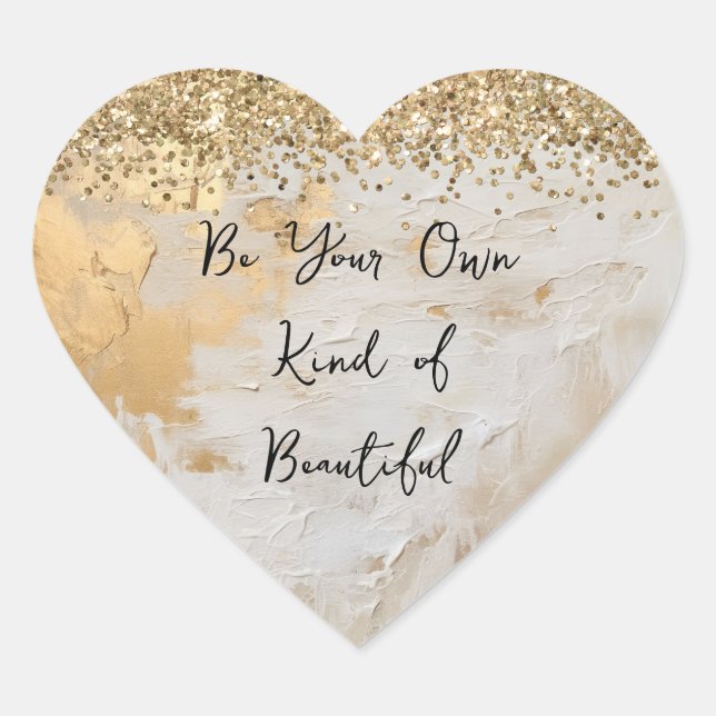 Gold Glam Cream White Glitter Confetti Heart Sticker (Front)