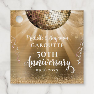 Gold Glam Disco Ball 50th Wedding Anniversary Favor Tags