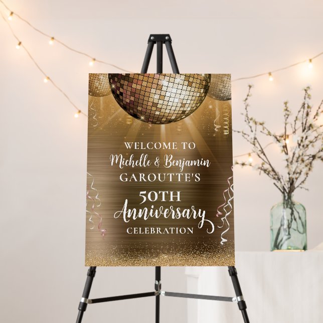 Gold Glam Disco Ball 50th Wedding Anniversary Foam Board (In Situ (Stand))