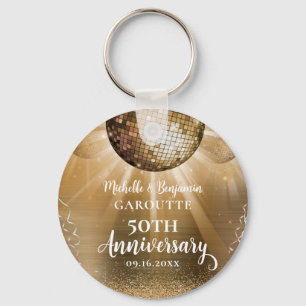 Gold Glam Disco Ball 50th Wedding Anniversary Keychain
