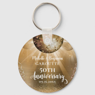 Gold Glam Disco Ball 50th Wedding Anniversary Keychain