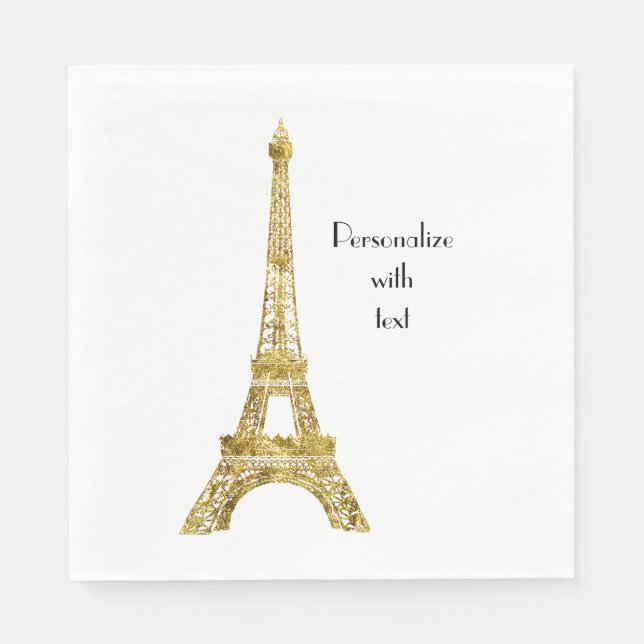 Gold Glam Eiffel Tower Paper Napkins (Front)