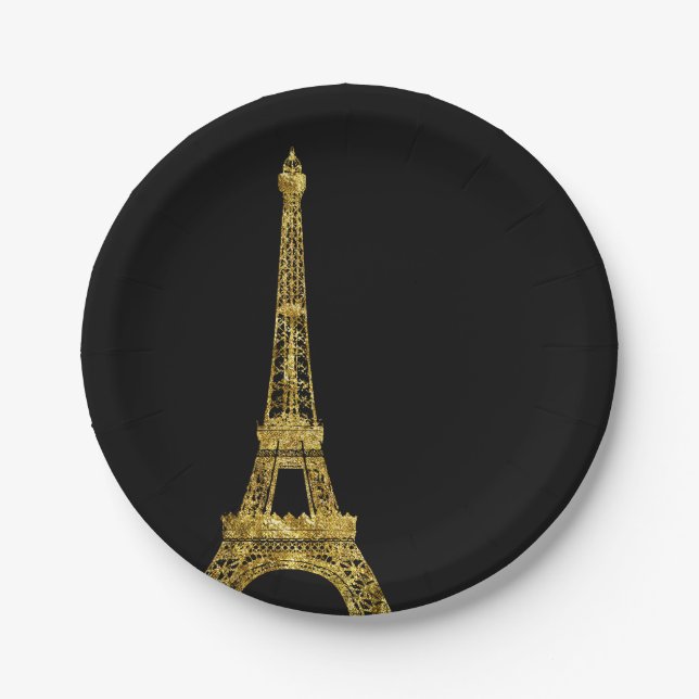Gold Glam Eiffel Tower Paper Plates (Front)
