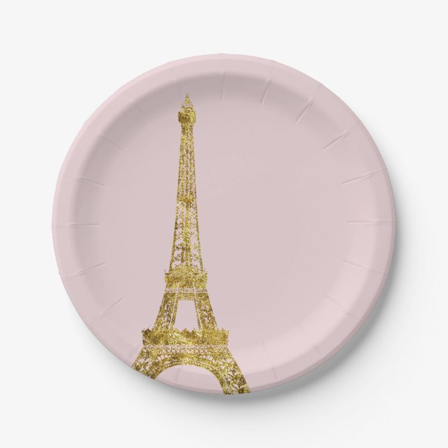 Gold Glam Eiffel Tower Paper Plates (Front)