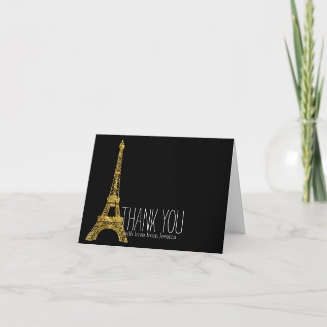 Gold Glam Eiffel Tower Thank you Card (Front)
