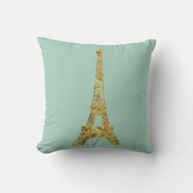 Gold Glam Eiffel Tower Throw Pillow (Front)