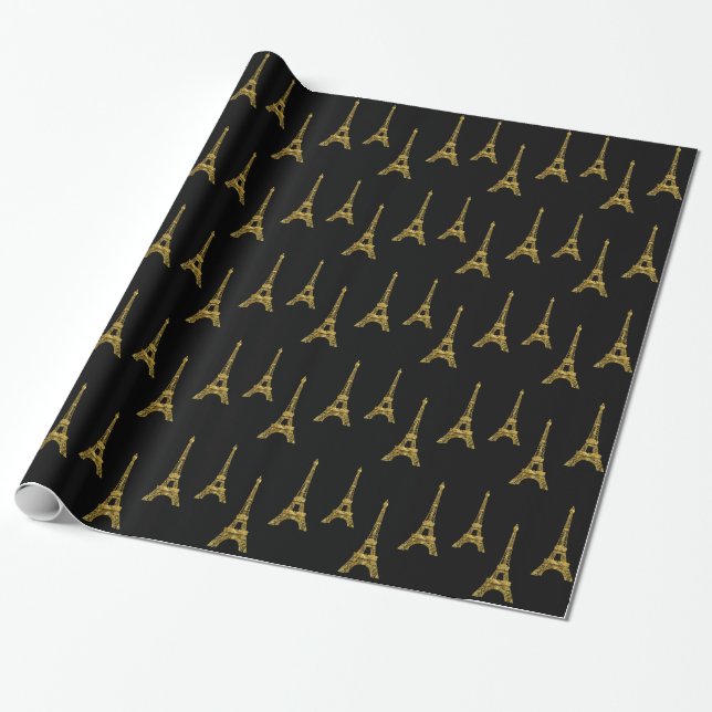 Gold Glam Eiffel Tower Wrapping Paper (Unrolled)