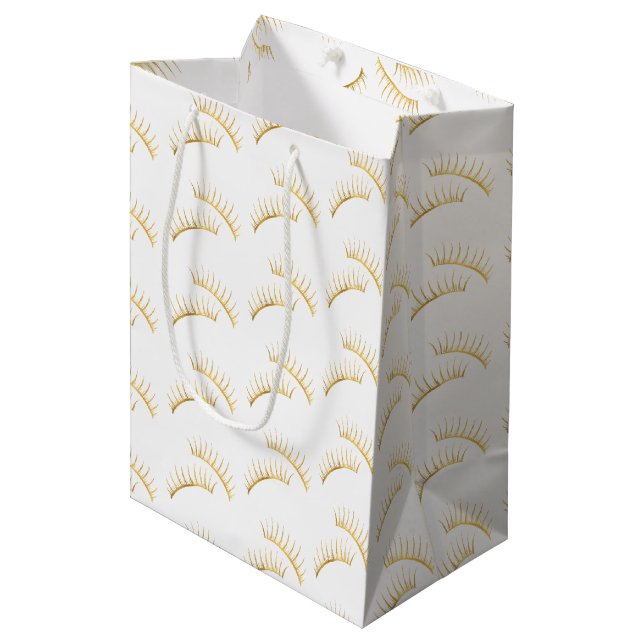 Gold Glam Eyelashes Medium Gift Bag (Front Angled)